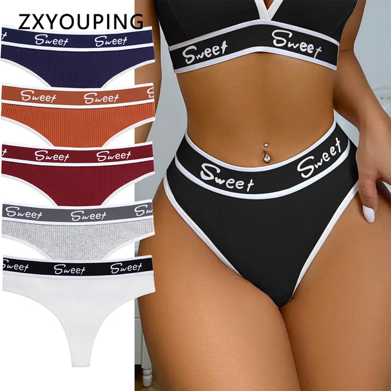 

Sexy Underwear Women's Pure Cotton Letter Sports Fitness Breathable T-pants Comfortable Seamless Mid-waist Women's Thong