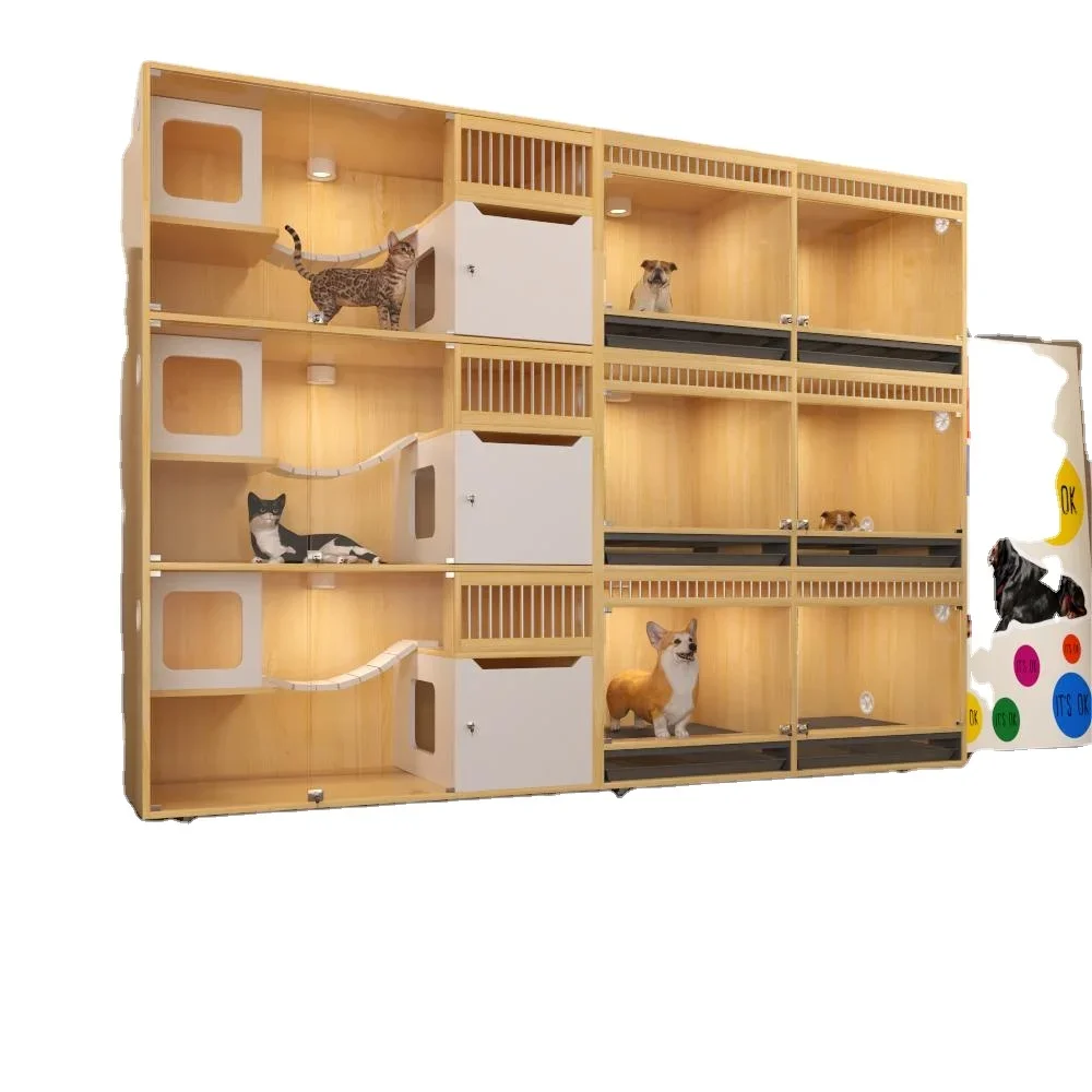 Pet Store Cattery Commercial Large Luxury Solid Wooden Cat And Dog Cabinet House Pet Shop Pet Vet Indoor Cat Dog Cages