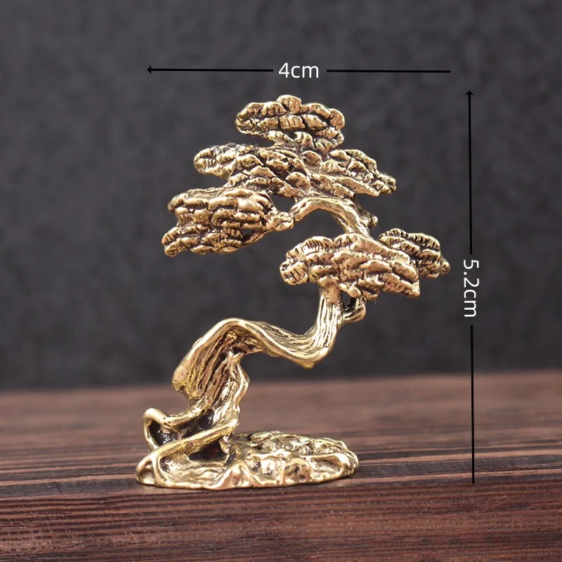 1 Mini Bonsai Tree Statue Copper Alloy Miniature Welcoming Pine Miniature Tree Statue Landscape Decoration Metal Handicraft - Image 4