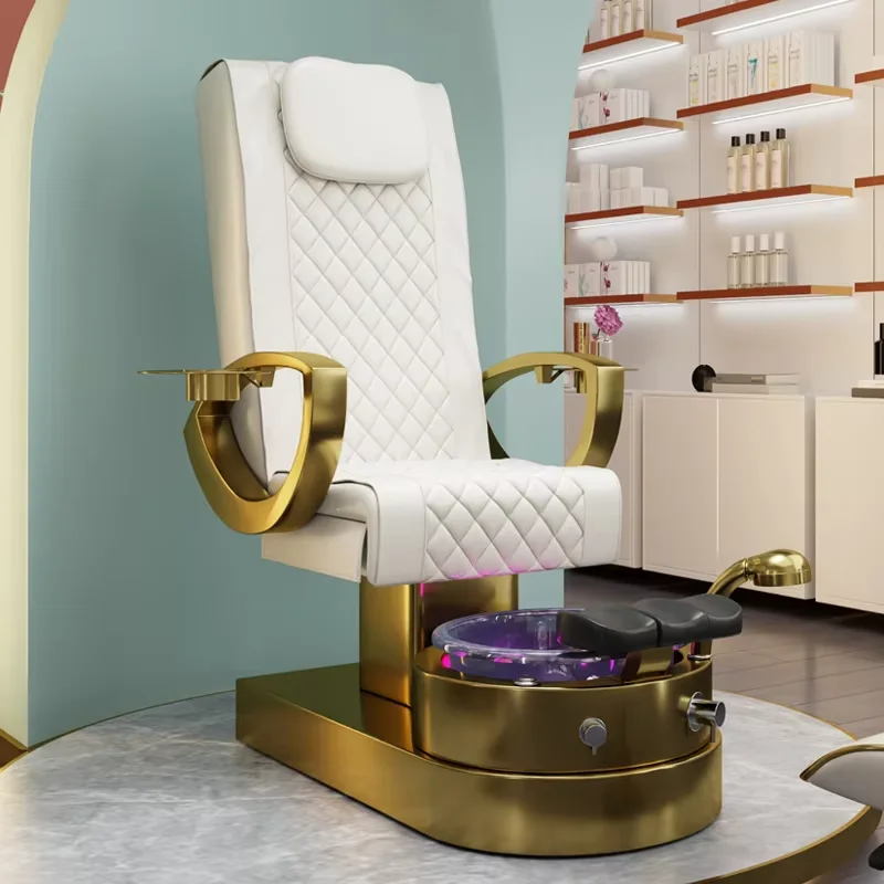 Silla de spa para pedicura con base dorada de lujo, equipos para uñas, sillas de pedicura para masaje profesional, salón de uñas