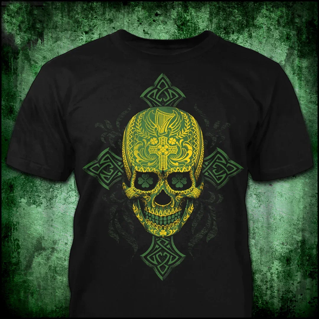 

Irish Sugar Skull T-Shirt New 100% Cotton O-Neck Summer Short Sleeve Casual Mens T-shirt Size S-3XL