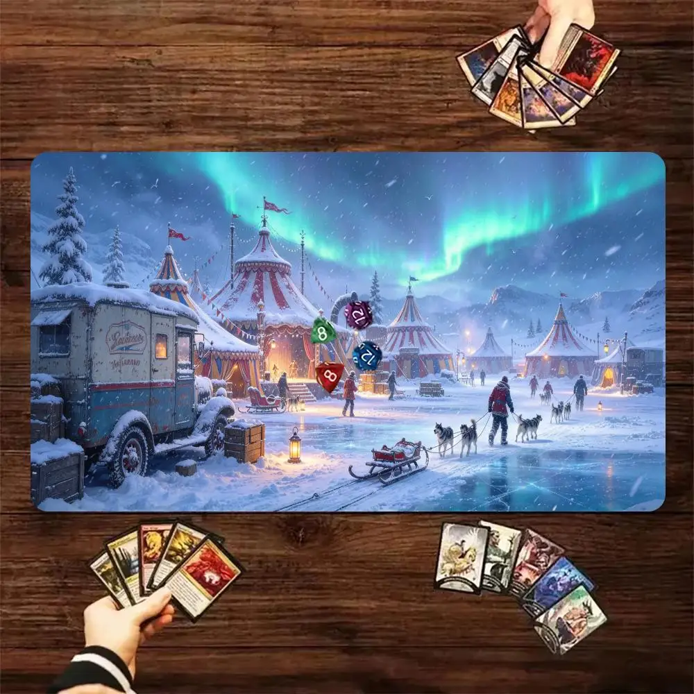 Aurora Snowy Camp TCG Gaming Mouse Pad Extended Card Desk Mat Stitched Edge Non‑Slip Keyboard Mat For Home Office CP Game Mat