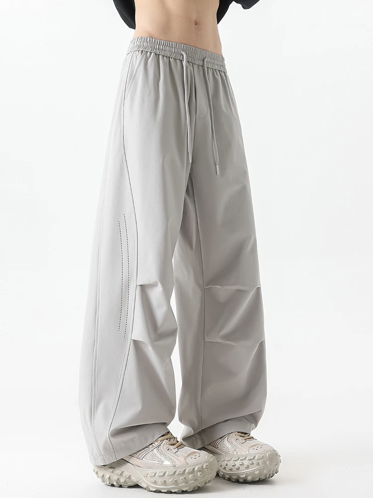 

Retro American Biological Folded Design Men's Spring Summer Thin Loose Wide Leg Casual Pants Straight Tube Loose Fit Youth