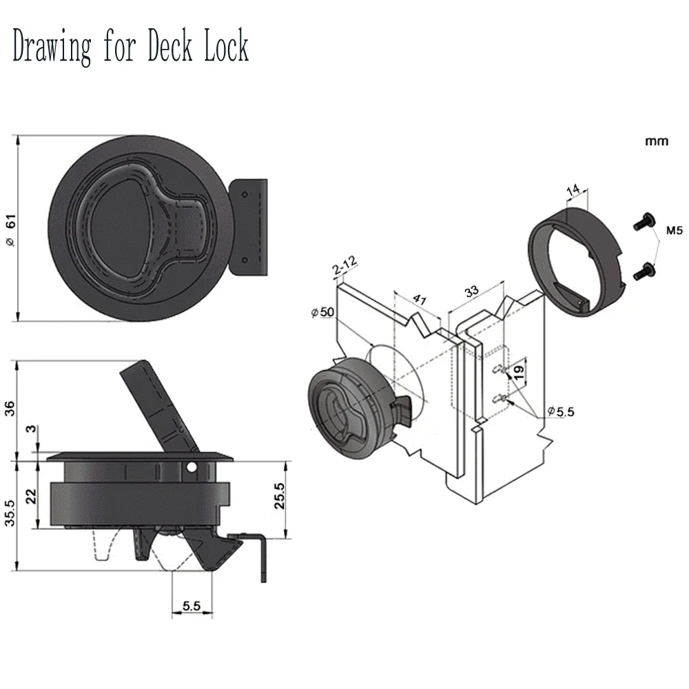 1PCS Marine Boat Flush Mount Hatch Flush Pull Latch Stainless Steel Lock Key Lift Slam Latch Plastic Locks for RV Yacht Custom