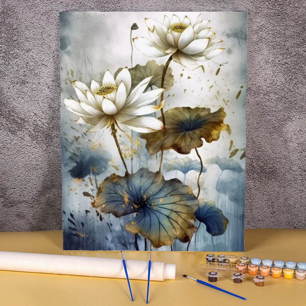 

Painting By Numbers Package Lotus Flowers Oil Picture Acrylic Paint Color Handmade Drawing By Number On Canvas Art For Adults