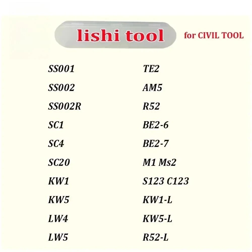 Lishi 2 In1 Civil Tool SS001 SS002 SS002R SC1 SC4 SC20 KW1 KW5 LW4 LW5 S123/C123 TE2 BE2-6 BE2-7 AM5 TE2 M1/MS2 for Home Door