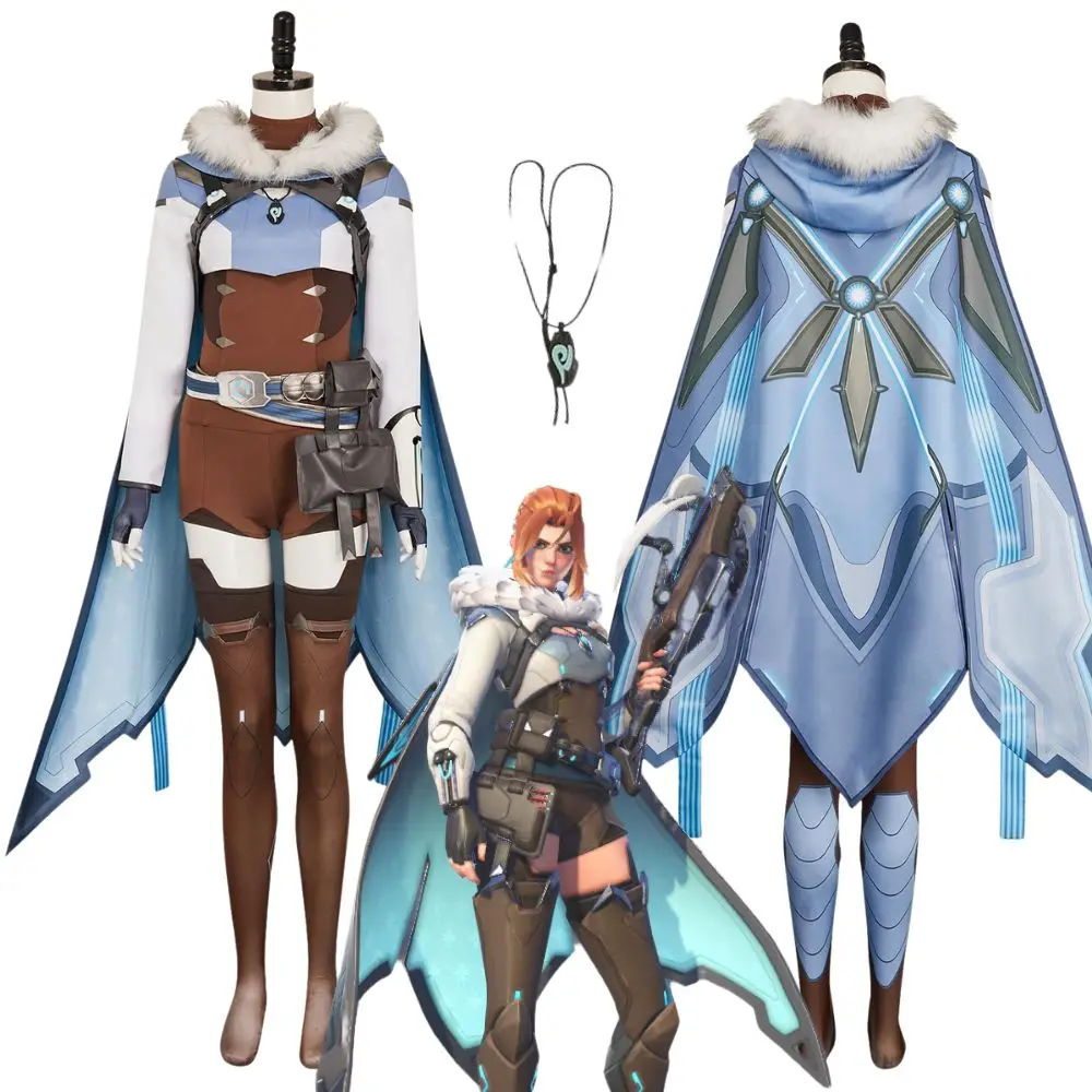 

OW Freya Cosplay Fantasia Costume Disguise for Women Uniform Jumpsuit Cloak Belt Bags Set Roleplay Halloween Carnival Party Suit