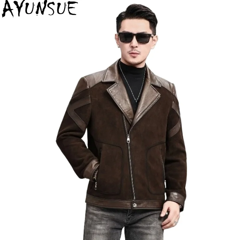 AYUNSU Luxury Suede Sheepskin Genuine Leather Jacket Men Casual Autumn Winter High Quality Real Leather Coat Man Clothes 2026