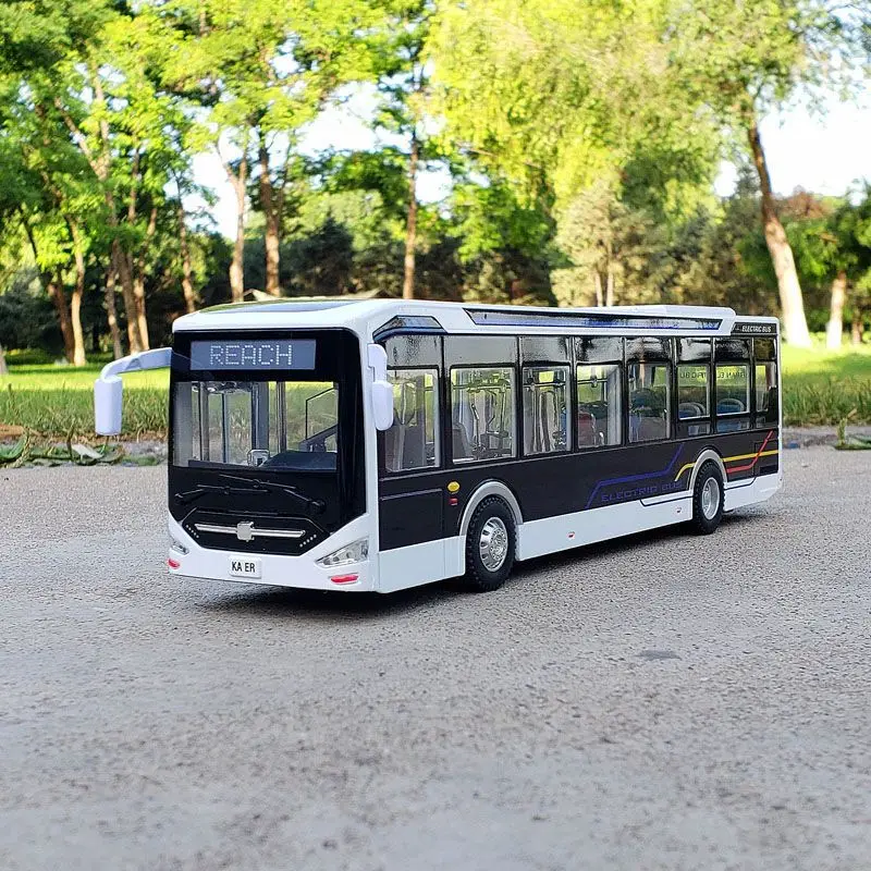 Large Size Electric Tourist Toy Traffic Bus Alloy Passenger Car Model Diecast Metal Toy Business Bus Model Sound Light Kids Gift