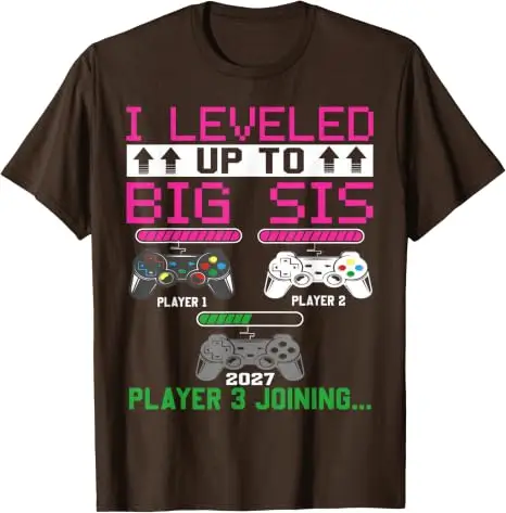 Leveled Up To Big Sister Again 2027 T-Shirt mit Aufschrift „Promoted To Big Sister“, Y2k Game Controller Gamer Saying Tee, Schwangerschaftsankündigung – Detail 9