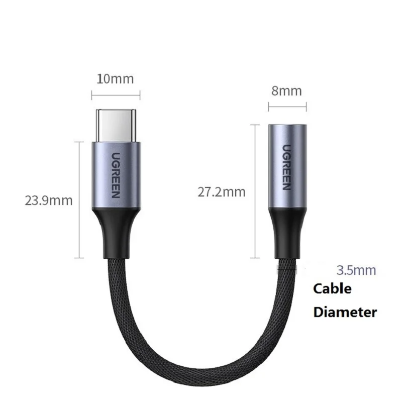 Ugreen Type C 3.5 Jack Earphone Cable USB C إلى 3.5mm AUX محول سماعات الرأس
