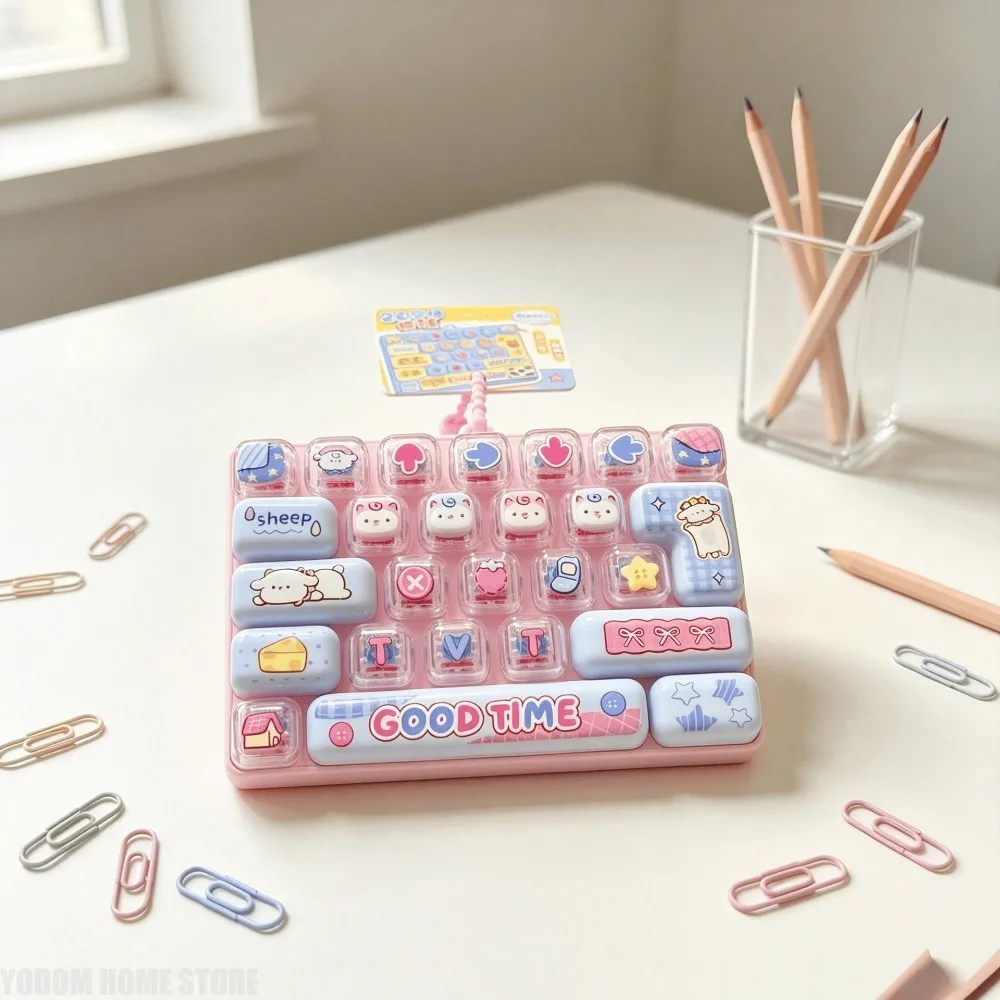 Cartoon Animal 26 Key Decompression Keyboard Keychain Hand Squeeze Clicker Stress Relief Toy Portable Key Ring Novelty Present