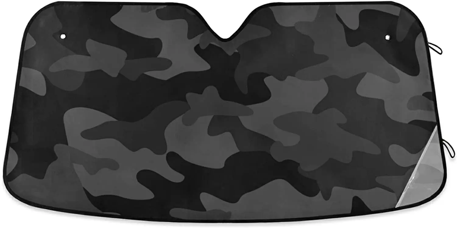 Car Sunshades for Front Windshield Auto Sunshield Shade Foldable Dark Black Camo Camouflage Abstract Geometric Car Sun Visor Blo