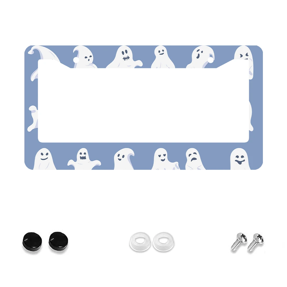 

1 шт., рамка номерного знака с сине-белым призрачным узором, 2 отверстия, алюминиевый материал, 6x12 дюймов, с набором винтов, мультфильм, забавный, Ca
