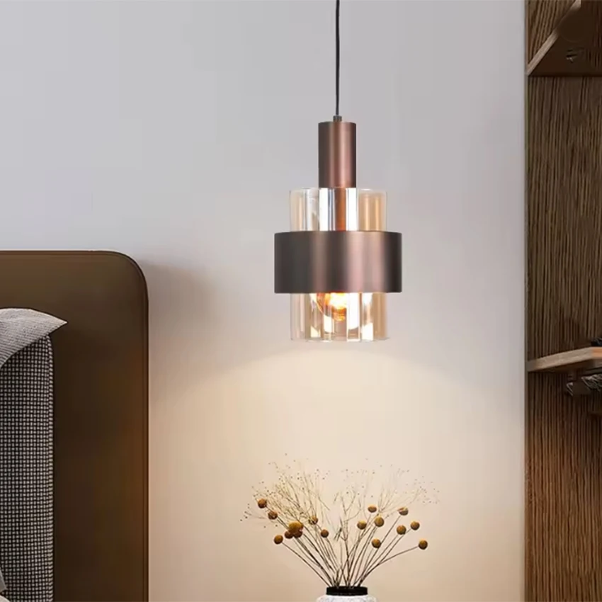 2PCS Modern Chandeliers E27 Amber Glass pendant light Bronze colored lamps body suspended decoration hotel home pendant lightsli