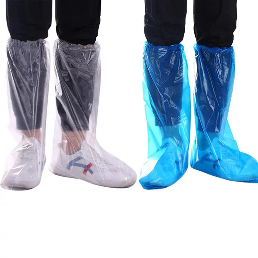 50Pcs Waterproof Dustproof Shoe Cover Plastic Disposable Long Shoes Protection for Home Factory Clean Room Use Blue
