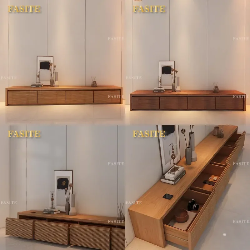 For FAS Cherry Wood TV Cabinet Medieval Modern Minimalist Retro Log Short Storage Unit Complete Furniture