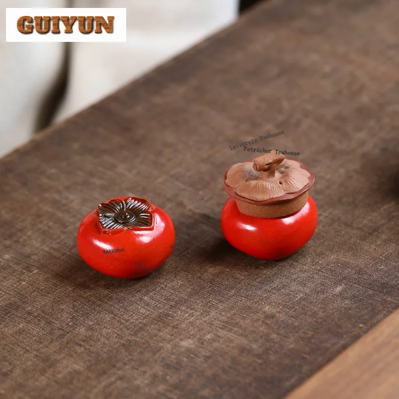 Yixing Purple Clay Color-changing Persimmon Tea Pet Zen Fish Tank Landscaping Tea Figurine Play Toys Tea Statue Ornaments Craft