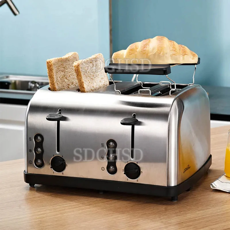 Stainless Steel Bread Maker Timer Electric Toaster Sandwich Toast Oven Grill 2 Slices Slot Automatic Breakfast Baking Machine EU