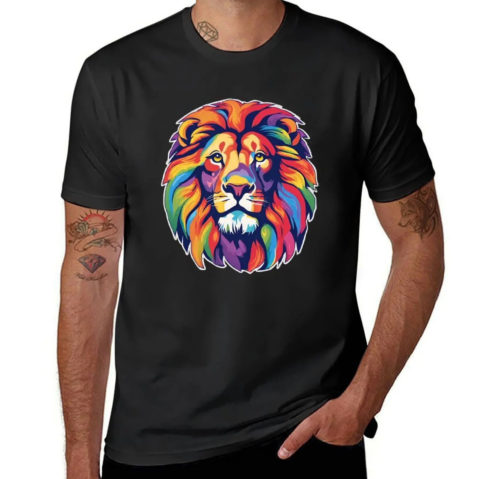 Lion Head with vibrant colours T-Shirt Blouse anime clothes blanks cute tops Short sleeve tee men