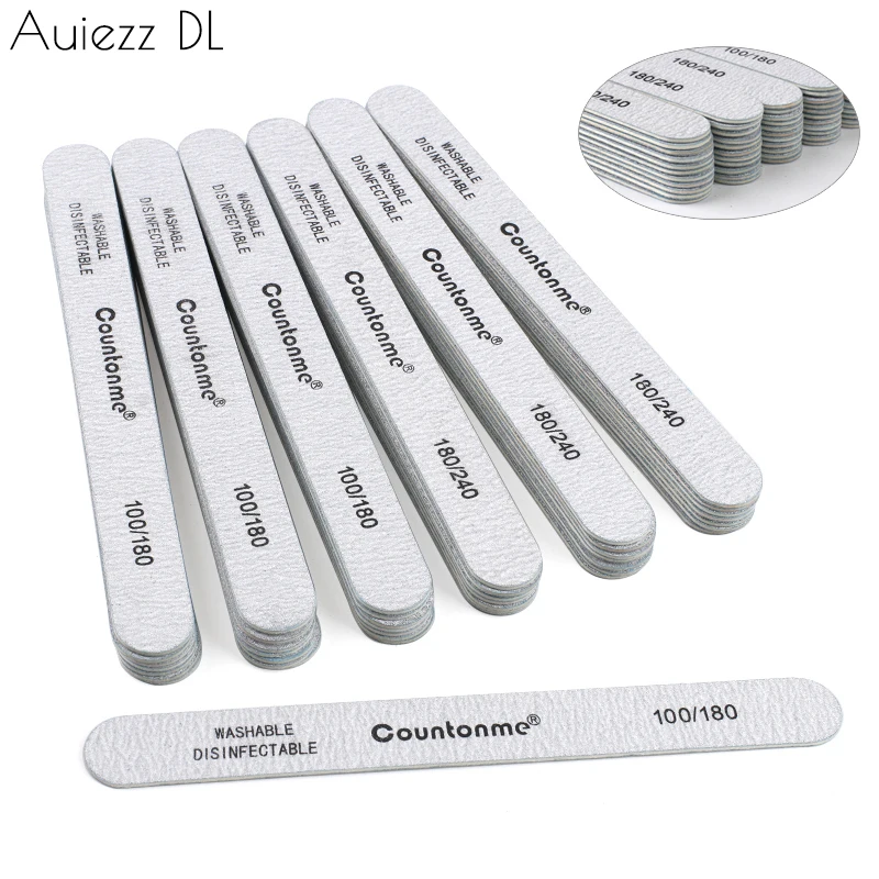 10Pcs Nail Files 180/240 Grit Washable Wooden Files For Manicure Straight Strong Sandpaper Salon Acrylic Nail Supplies