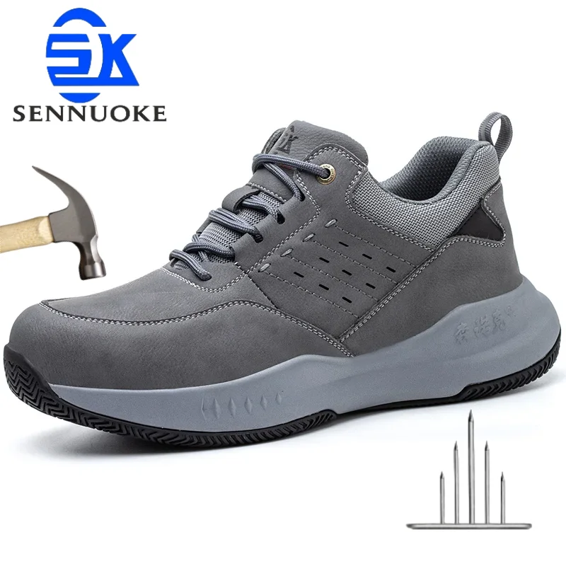 Zapatos de seguridad para hombre, zapatillas de trabajo ligeras con punta de acero, tenis de seguridad industrial