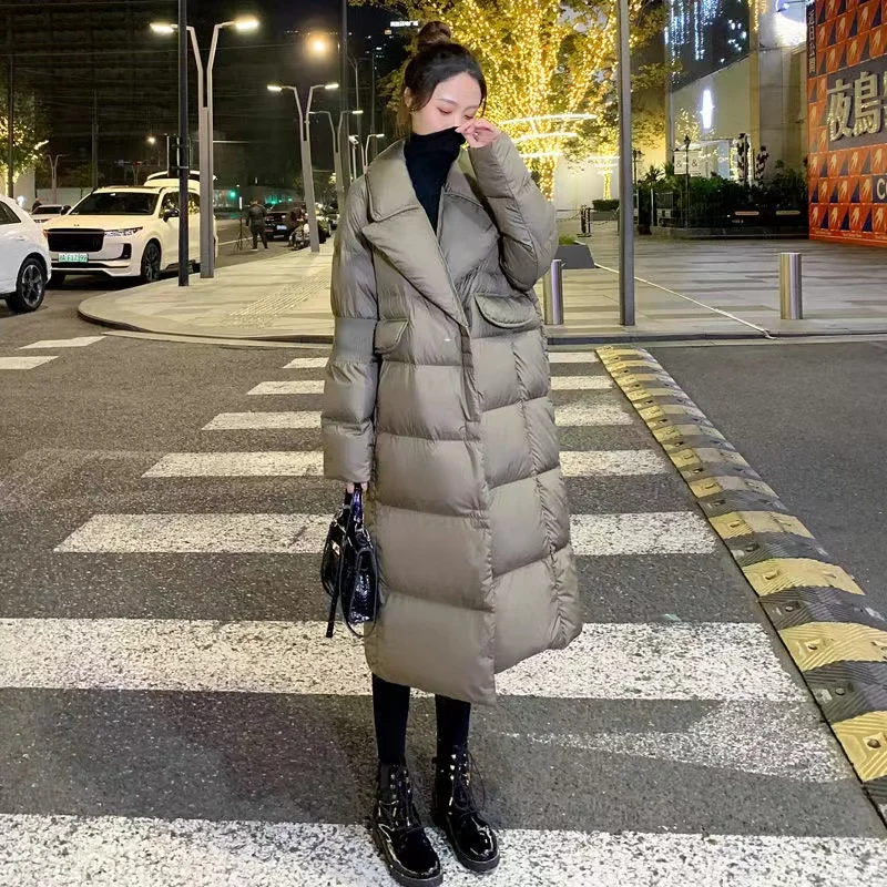 

2023 Winter Down Jacket Women's Clothing New Lapel White Duck Down Korean Fashion Thicken Coat Female Warm Long Parkas Overcoat