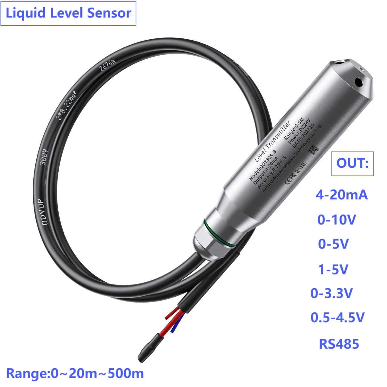 

0-10V Output Integral Level Transmitter Liquid Oil Water Level Sensor Probe Detect Controller Float Switch 5m 20m RS485 for Pump