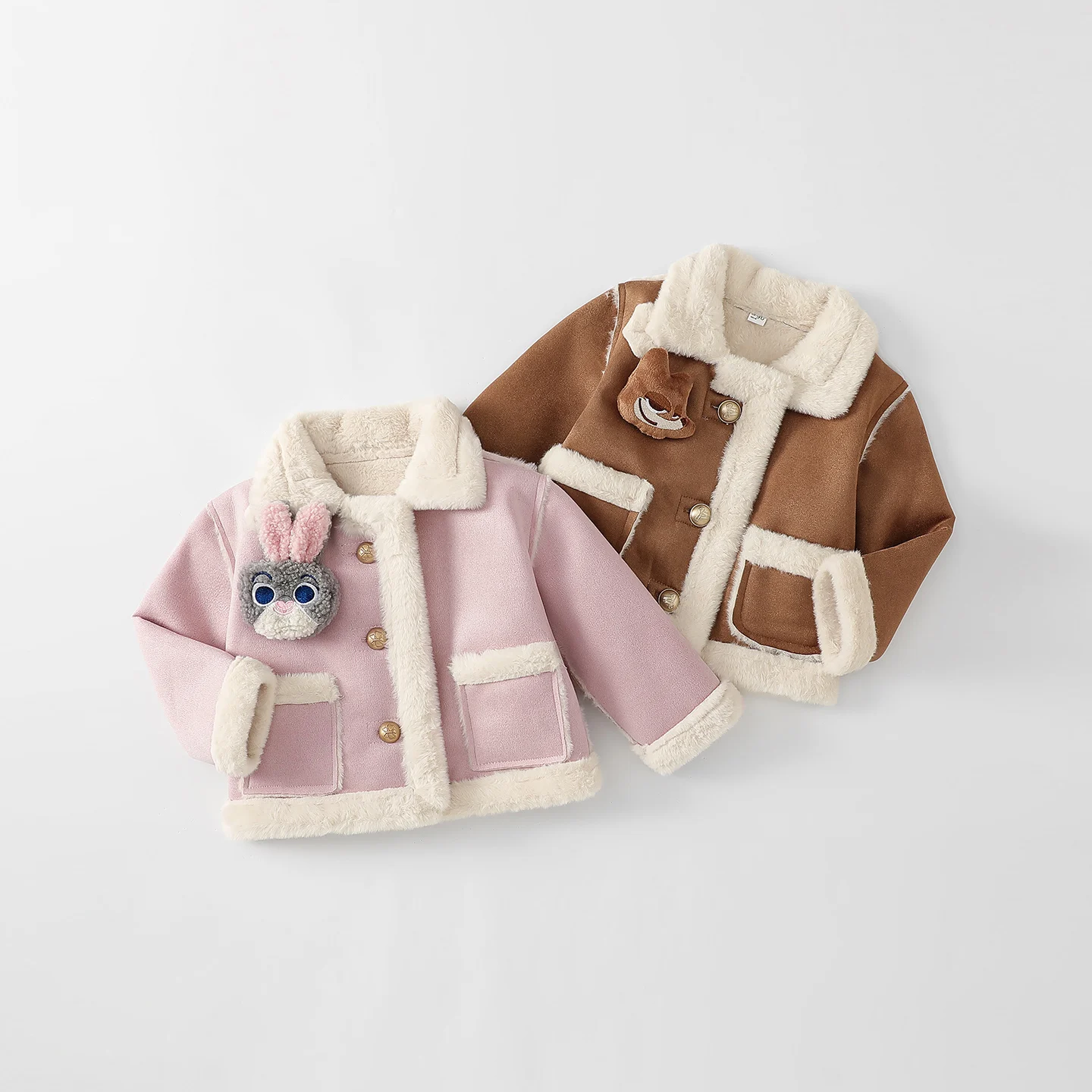 

Куртка для девочек Disney, новинка 2024, осенне-зимнее плюшевое плотное пальто, детская одежда с милым кроликом и рисунком, топ для мальчиков с лисой