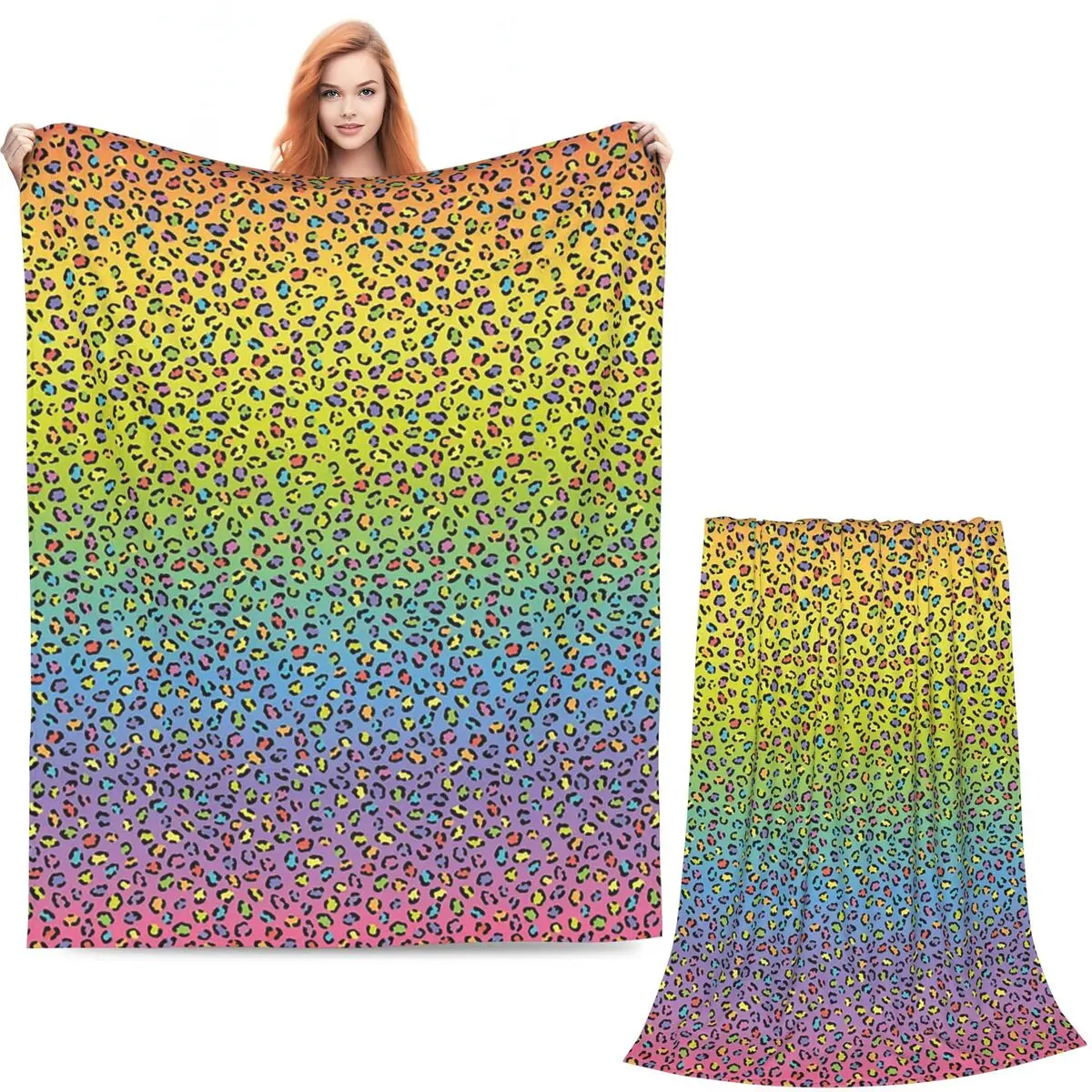 Colorful Rainbow Leopard Spots Pattern  Blanket Soft Warm Flannel Throw Blanket Bedding for Living room Picnic Travel Home Sofa