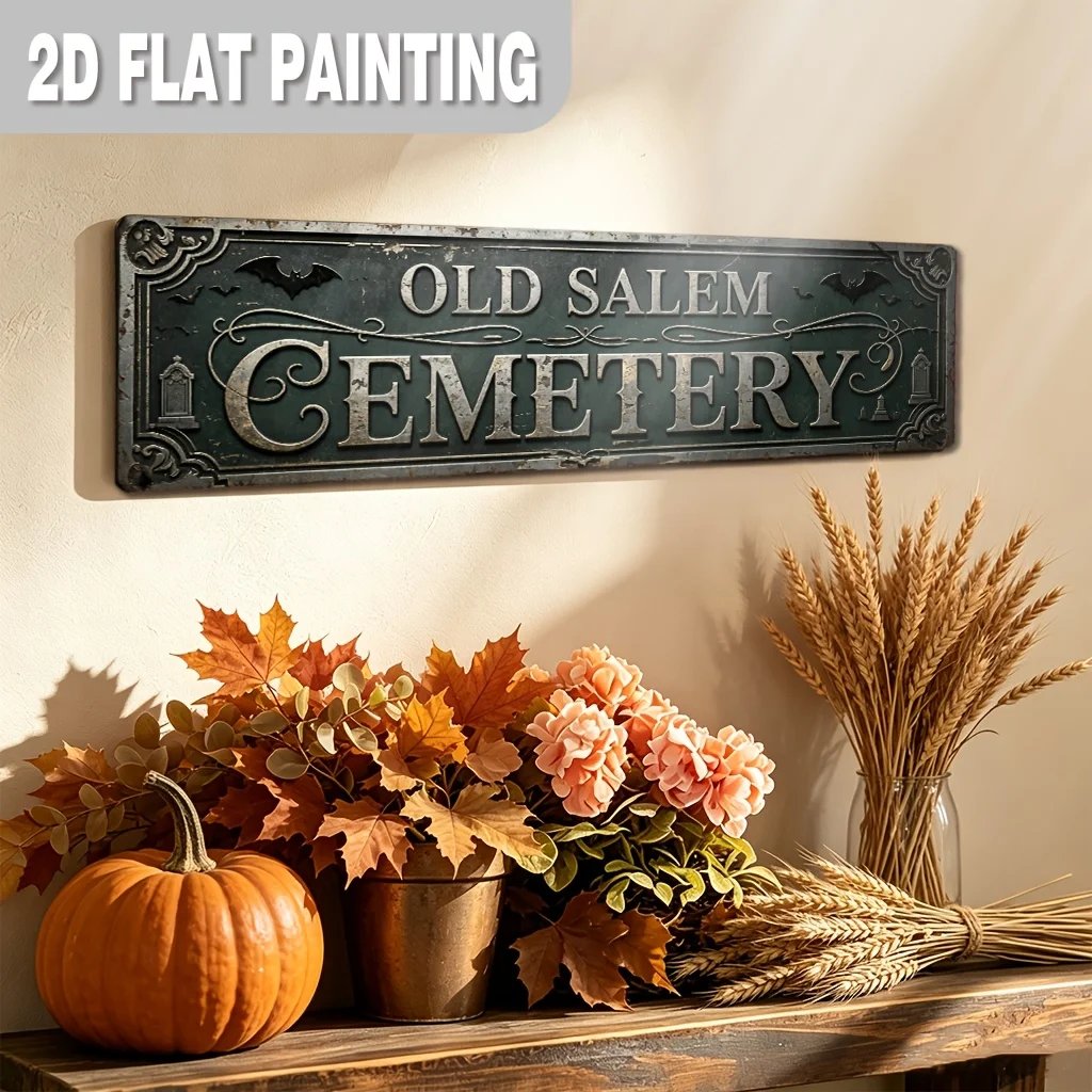 CIFBUY Vintage Horror Aluminum Wall Art Waterproof Rust Resistant Salem Cemetery Tombstone Metal Sign Gothic Home Porch Entryway