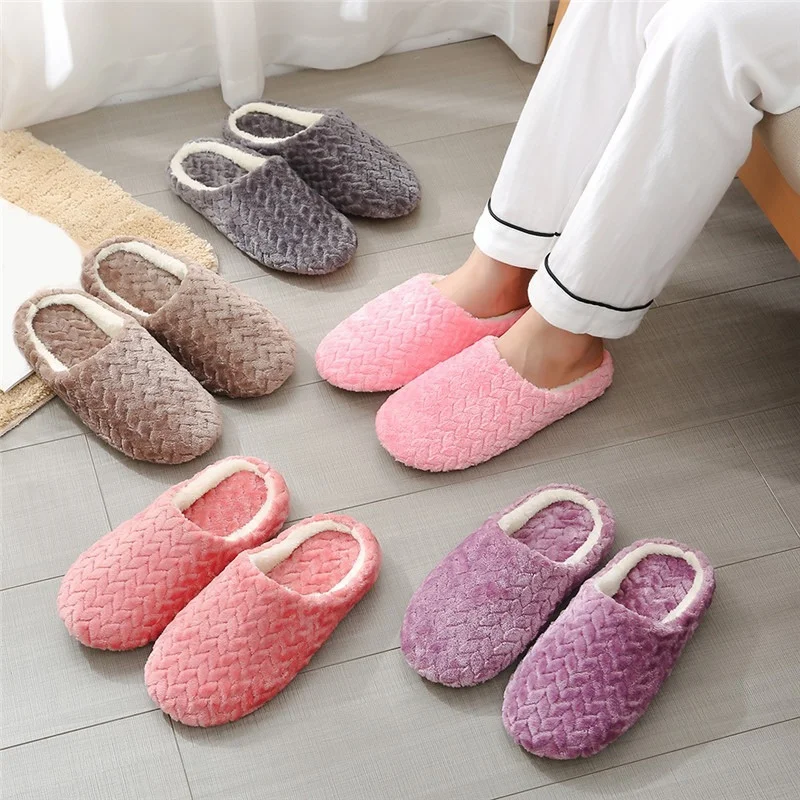 Zapatillas de casa de felpa para hombres y mujeres, pantuflas cálidas para interiores, zapatos de piso plano para casa, toboganes deslizantes suaves para dormitorio, Otoño e Invierno