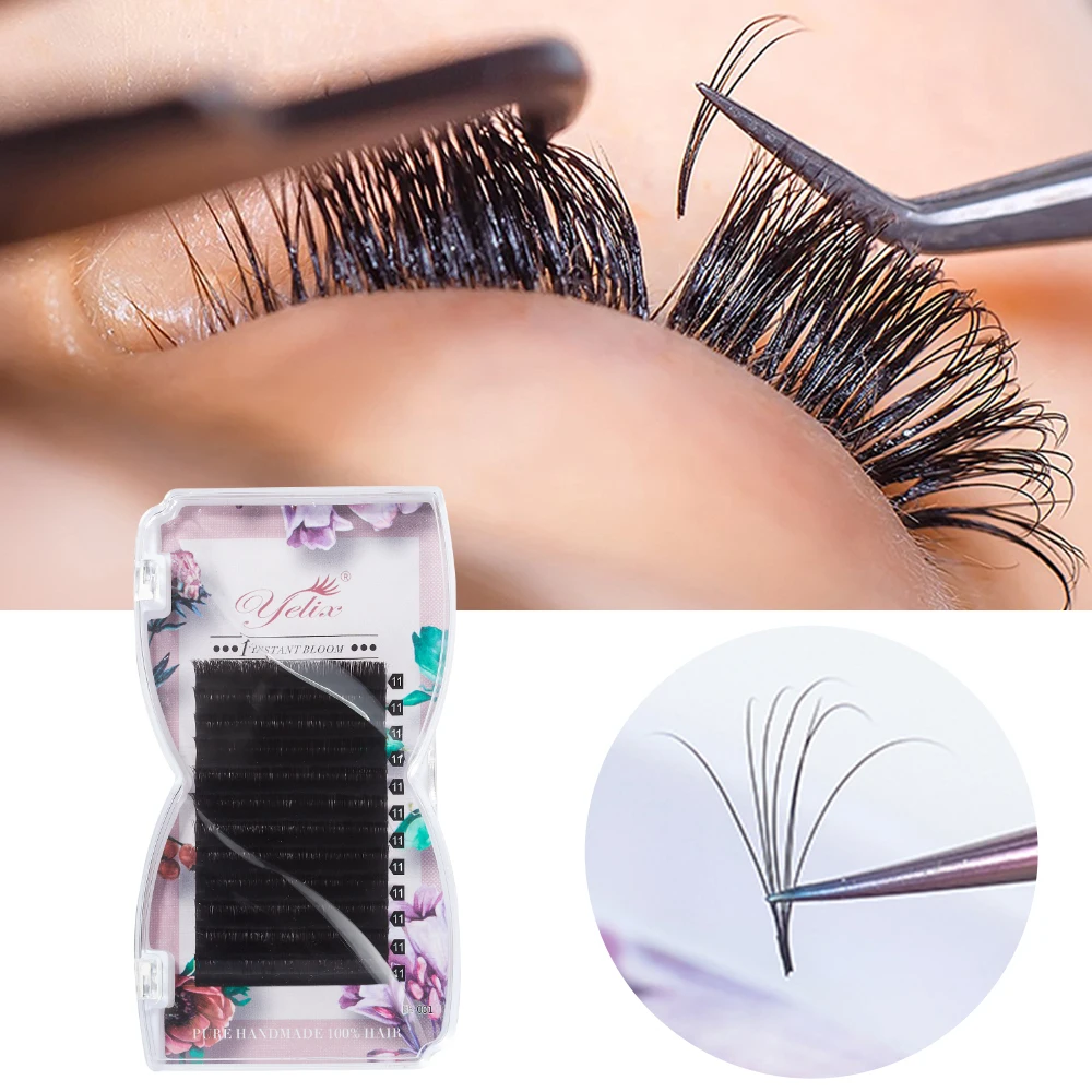 Yelix Easy Fanning Blooming Eyelashes Extensions ดอกปริมาณพัดลมอัตโนมัติ Lashes Natural Self-ทําแฟน Lashes