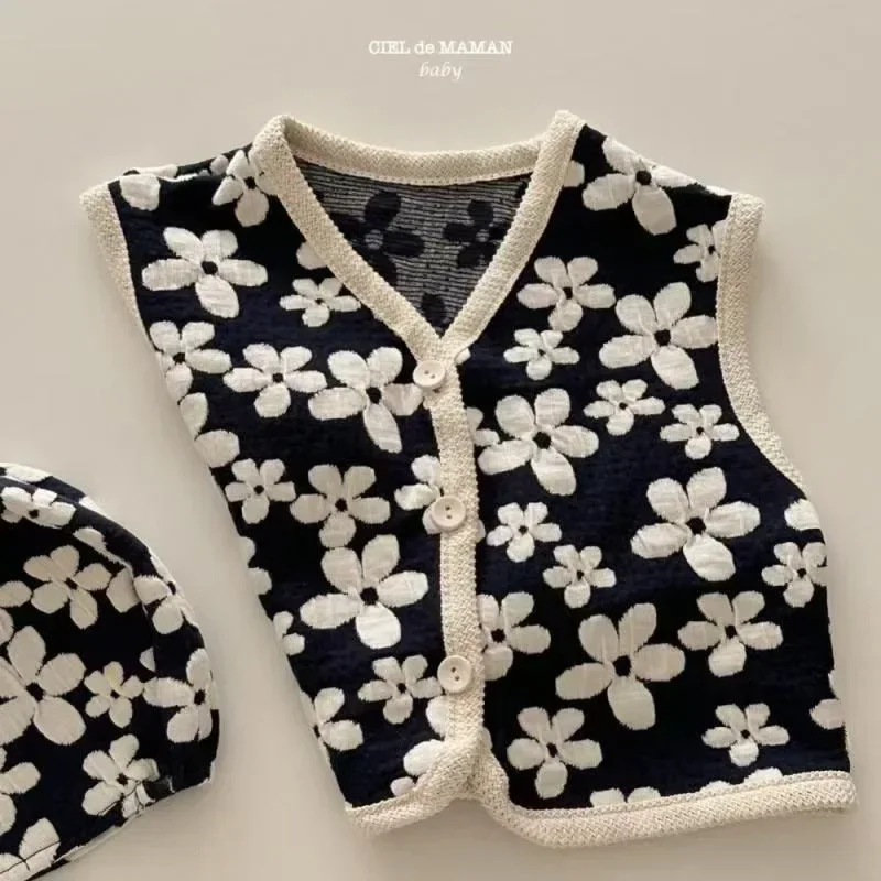 Bellbell Herbstweste für Mädchen mit Mütze, Baby- und Kleinkindweste mit Blumenmuster, ärmellose Jacke für Kleinkinder, Weste mit V-Ausschnitt. – Detail 4
