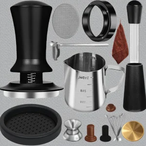 

10PCS Espresso Coffee Barista Tool Set Milk Frothing Pitcher Tamper Distributor Needle Dosing Ring Kit For Latte Art