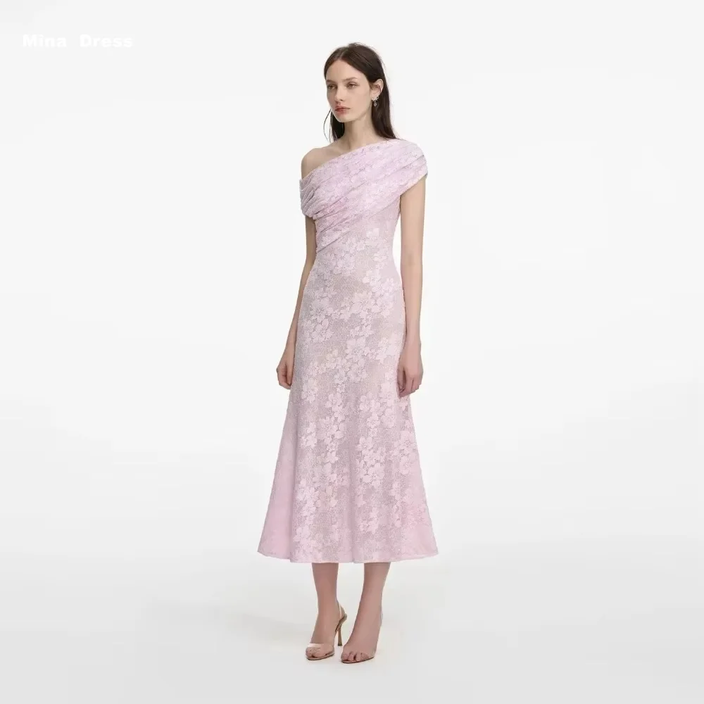 Mina Customized Pink Slant Shoulder Flower Off-shoulder Women Evening Dress Prom Dress 2026 Women's Formal Evening Gowns Dresses
