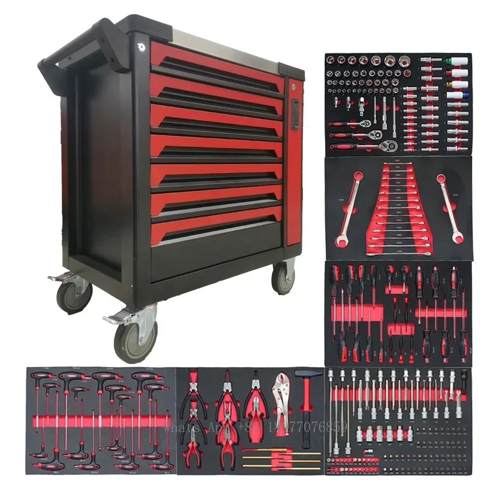 2024 8 Drawers Garage Storage 258 Pcs Tool Sets Box Tool Chest Workshop Trolley Heavy Duty Tool Cabinet