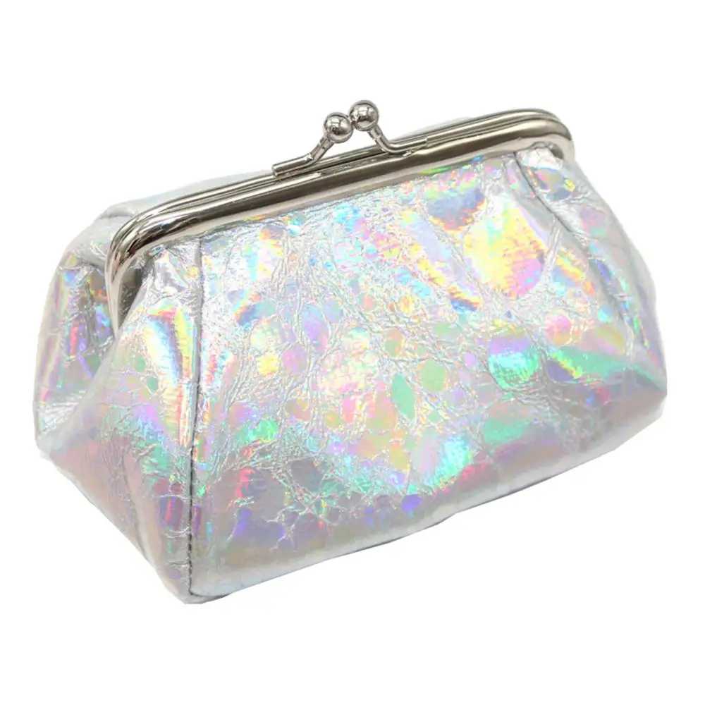 Portamonete donna moda portamonete colorato Lady Laser Holographic Kiss Lock pochette portamonete piccolo portamonete quadrato