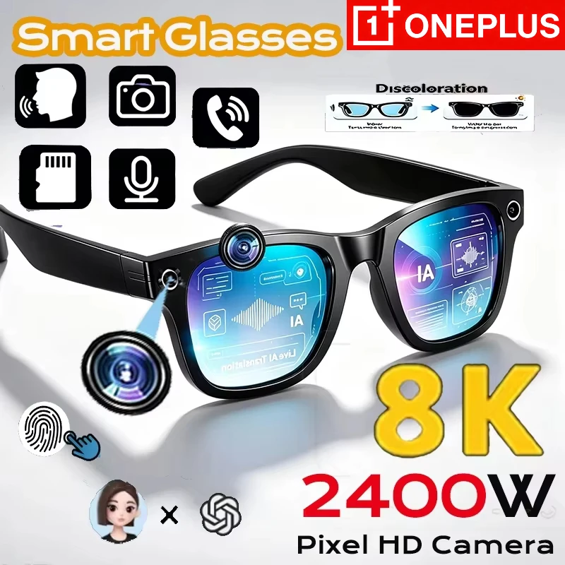 OnePlus NEW 8K 2400MP AI Smart Glasses Translation Vedio Photo Bluetooth Conversation Recording Listen Music Smart Sunglasses