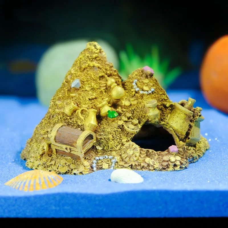 Harz-Malerei-Höhlen-Schatztruhe Aquarium-Dekoration Felsenlandschaft Fisch-Garnelen-Versteck Ornament Landschafts-Versteck für Betta