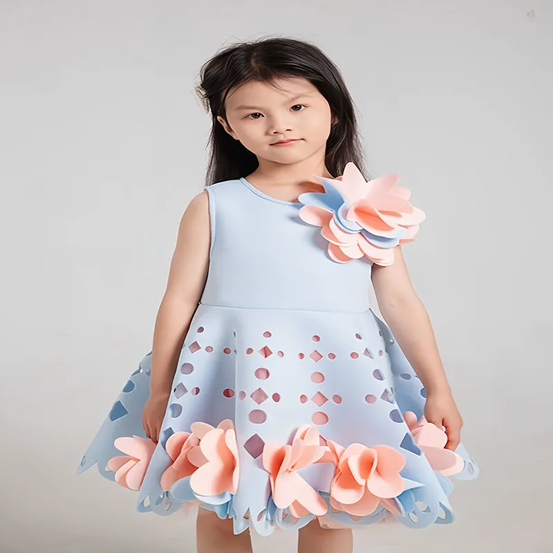 Vestido Tutu Estilo Chinês para Meninas 2026, Novo Vestido de Princesa com Flores 3D, Roupa Formal para Festa e Concurso Infantil
