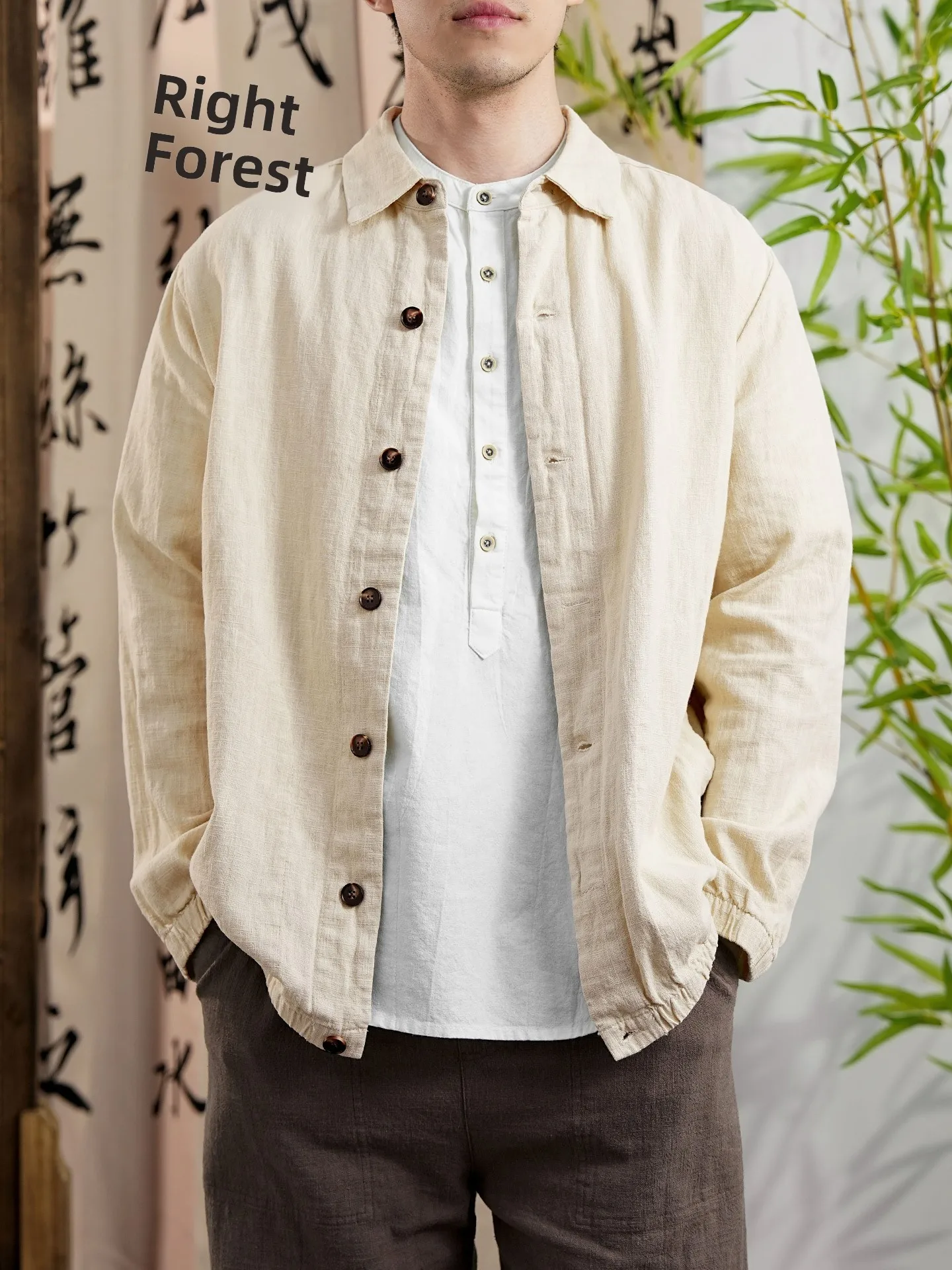 

New Chinese Sle Loose Fit Long Sve Cotton Linen Men's Casual Jaet Breathable Thin Outerwear Pure Color Workwear