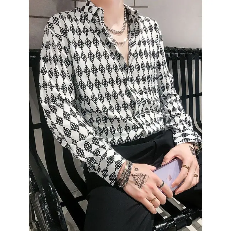 

New Trendy Retro Diamond Plaid Shirt Casual and Versatile Top