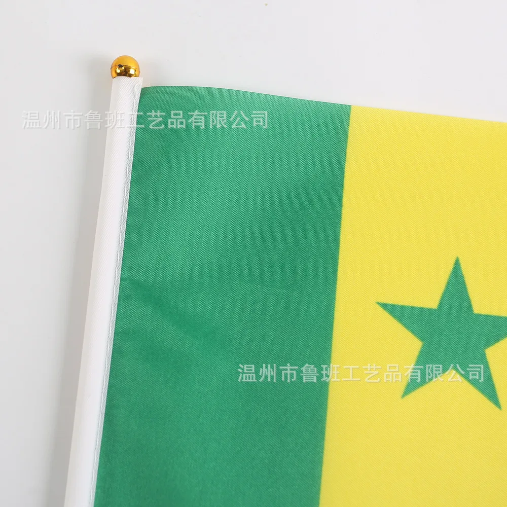 Senegal hand flag 14x21cm Polyester Fade-Resistance Senegal Hand Waving Flag with Plastic Flagpole for Events