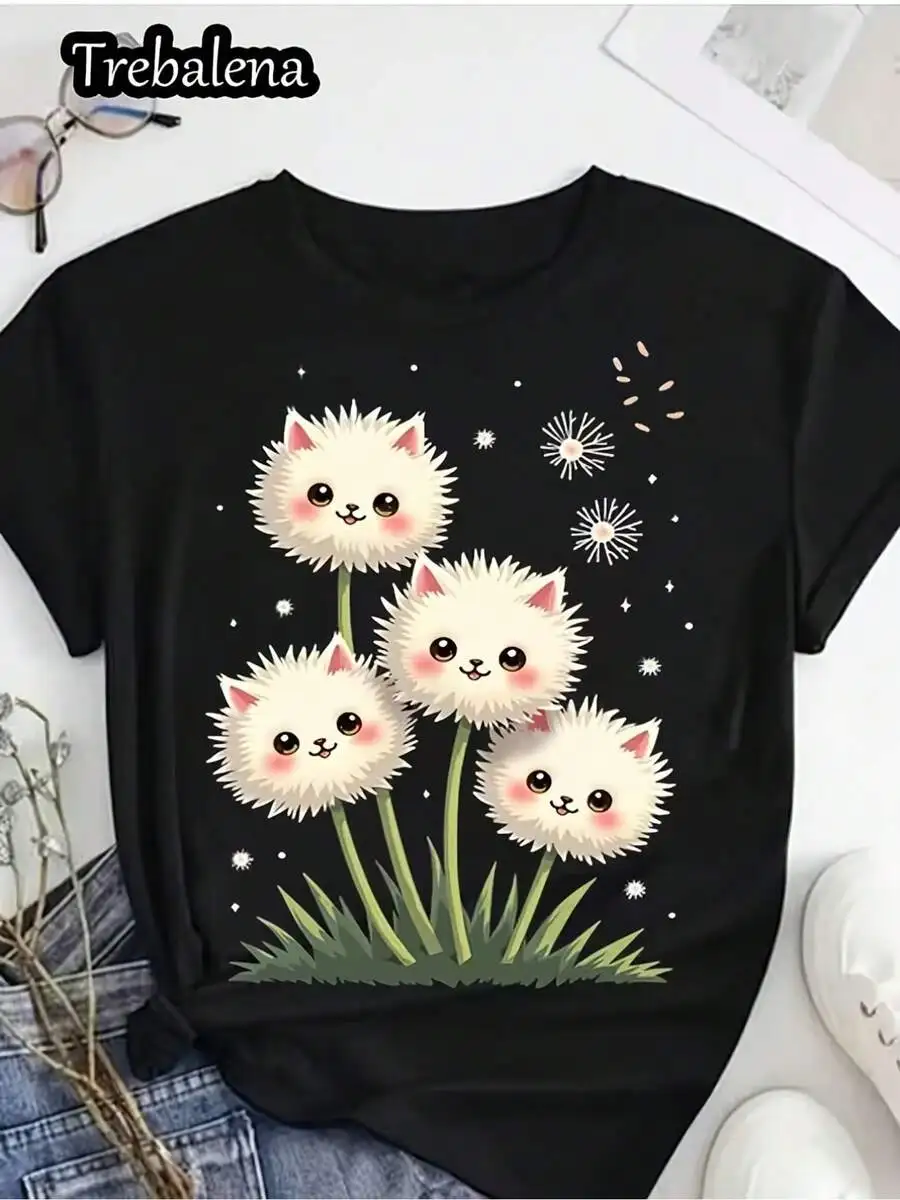 Conjuntos De Verano Mujer[New Products Arrive With Great Power]Casual Fashion Cute Cat Dandelion