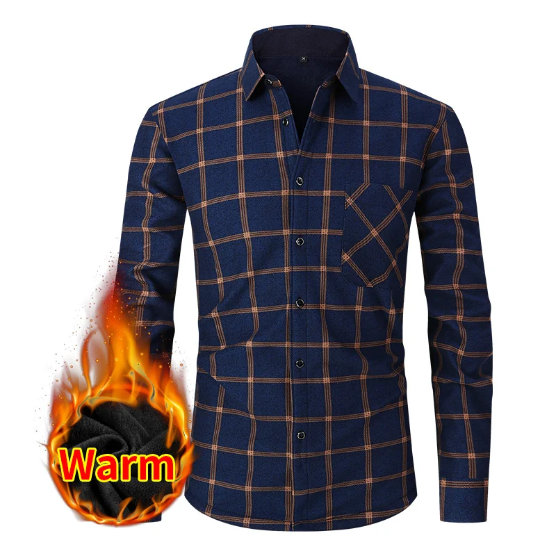 Fleece Casual Thickened Warm Shirt for Men's Autumn and Winter Long-sleeved Large-size Autumn and Winter Shirt