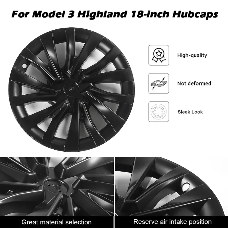 4PCS HubCap Car for Tesla Model 3 Highland 2024 Replacement 18 Inch Wheel Cap Automobile Full Rim Cover Accessories Wheel Cover