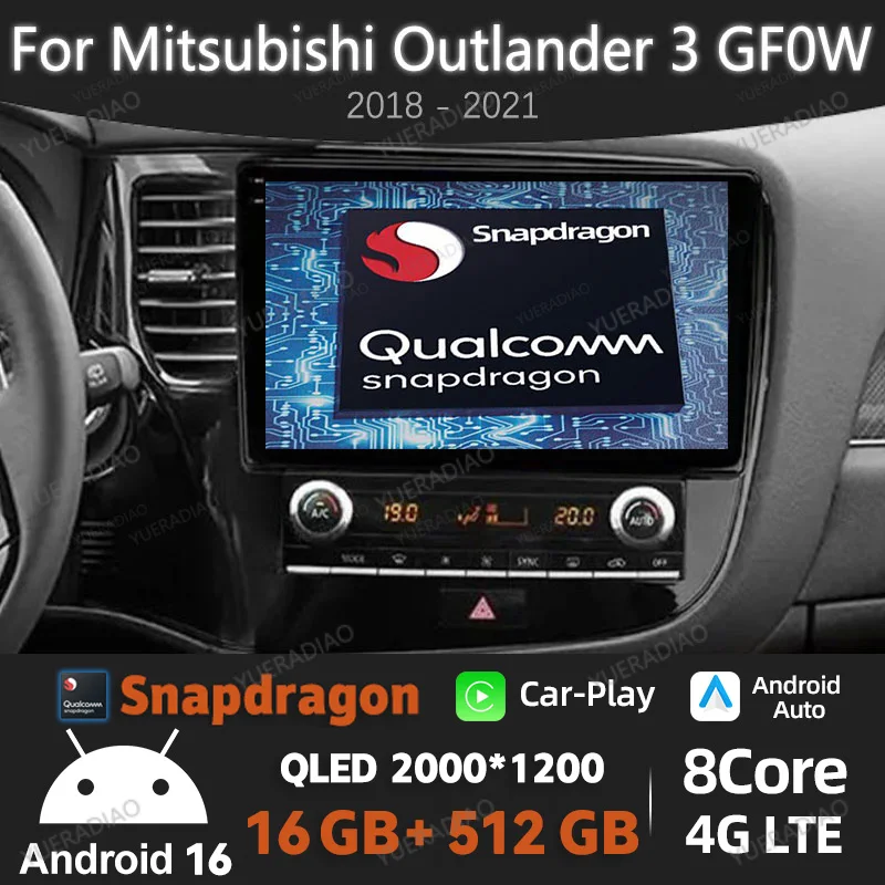 Android 16 Car Radio For Mitsubishi Outlander 3 GF0W 2018 - 2021 Qualcomm 2DIN GPS NAVI 4G WIFI Multimedia Stereo Video Player