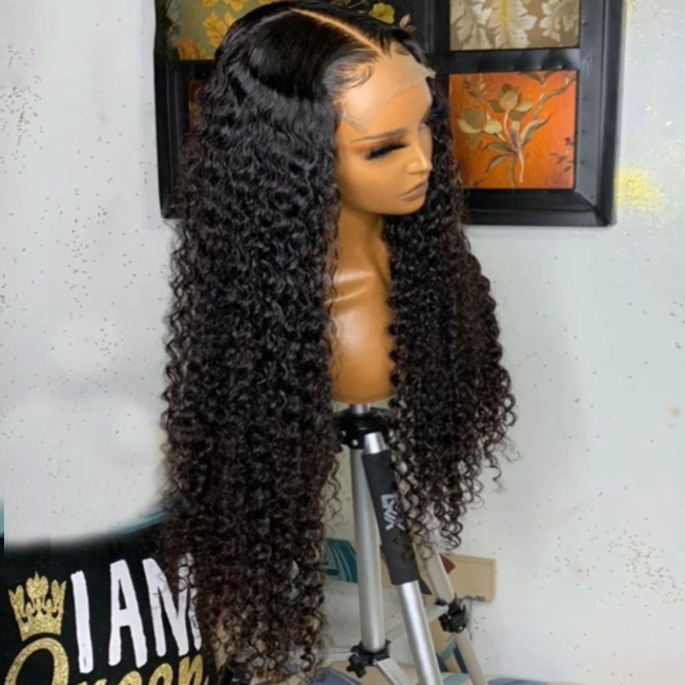 

Natural Black Soft 26Inch Long 180Density Kinky Curly Lace Front Wig For Women BabyHair Daily Preplucked Glueless Heat Resistant