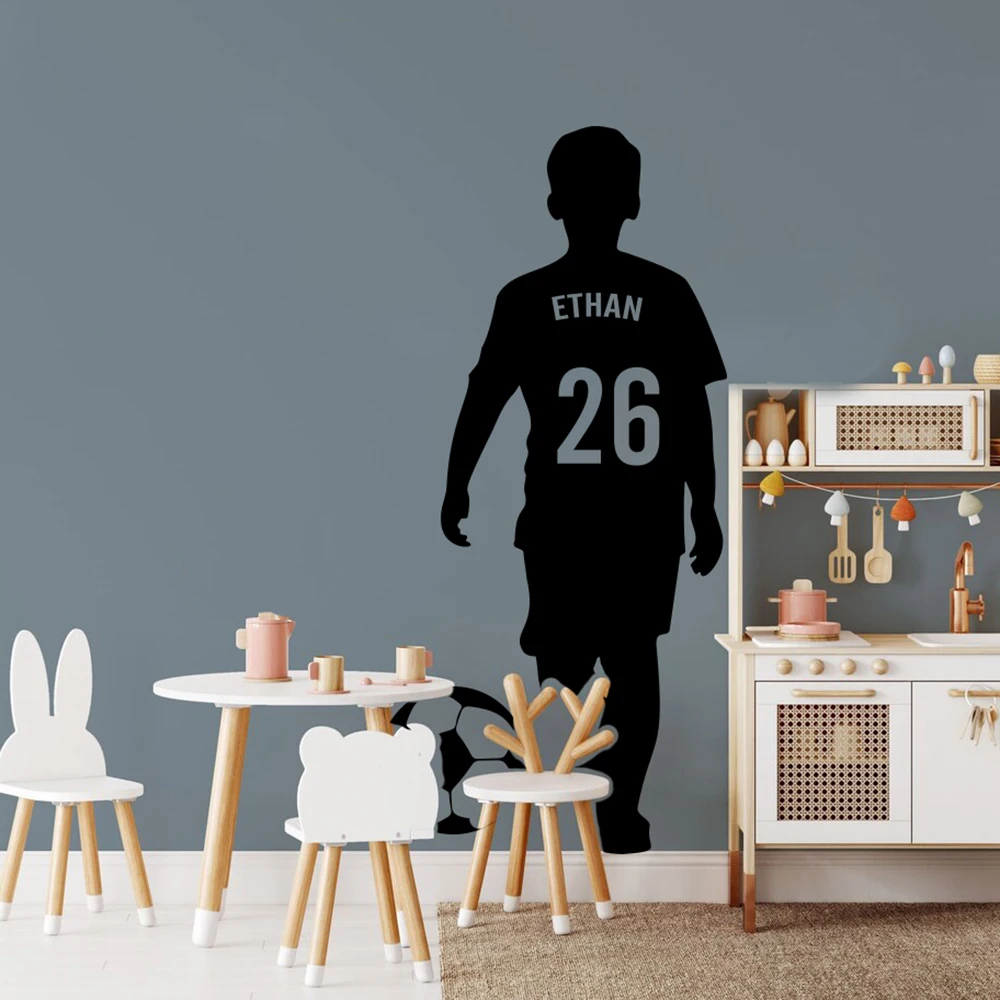 Personalized Name Number Soccer Player Jersey Wall Sticker Boy Room Playroom Football Sport Wall Decal Kids Teen Bedroom